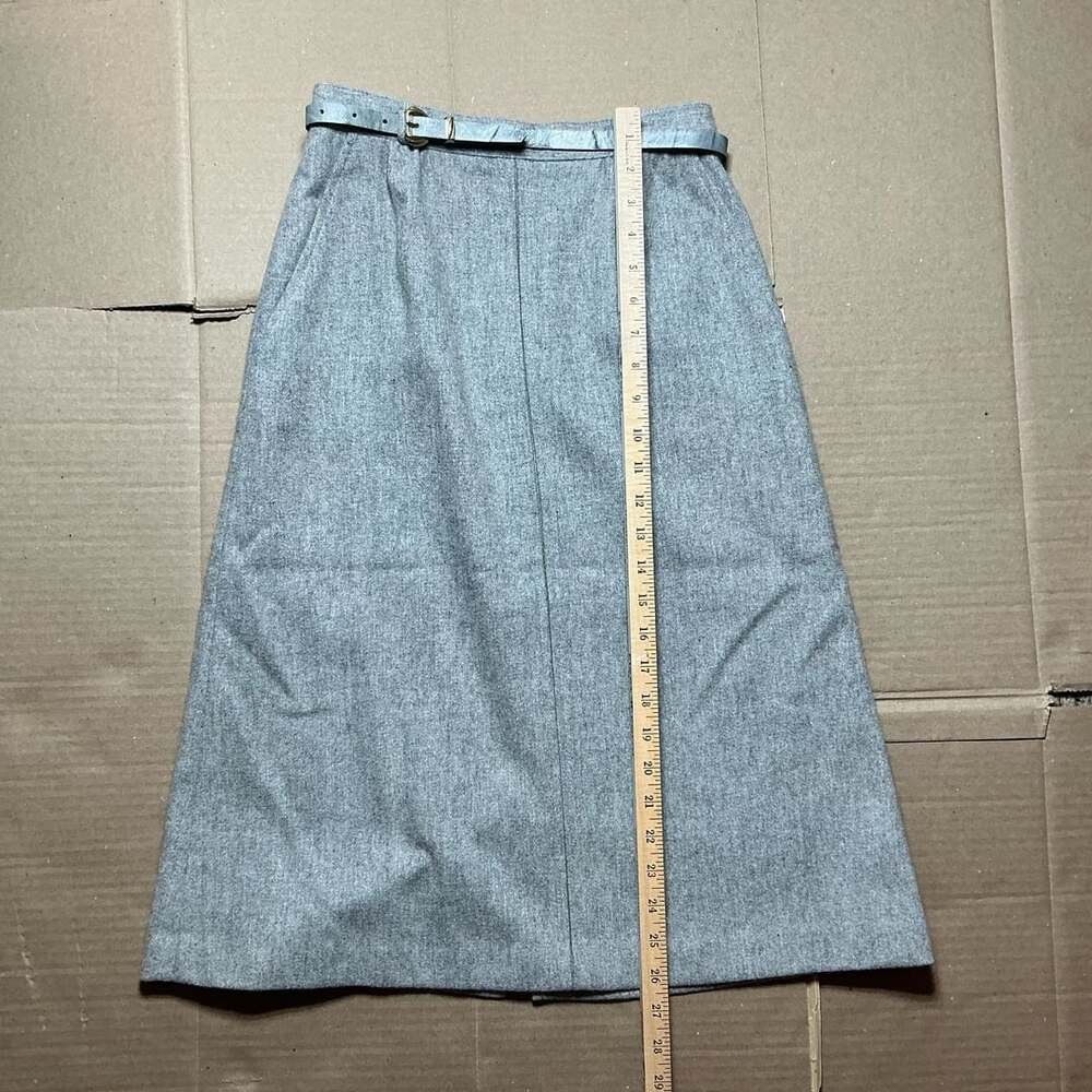 Vintage College Town 100% Wool Gray Midi Skirt with Belt Size 8